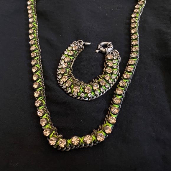 MADEWELL Matching Rhinestone Necklace & Bracelet Set - Rose Pink & Lime Green - Picture 5 of 5